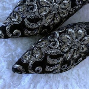 Badgley Mischka Black Embellished Pointed Flats